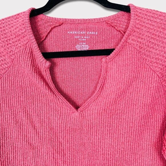 American Eagle Soft & Sexy Plush Crop Oversized Waffle Knit Sweater Small S Boxy - Picture 3 of 10